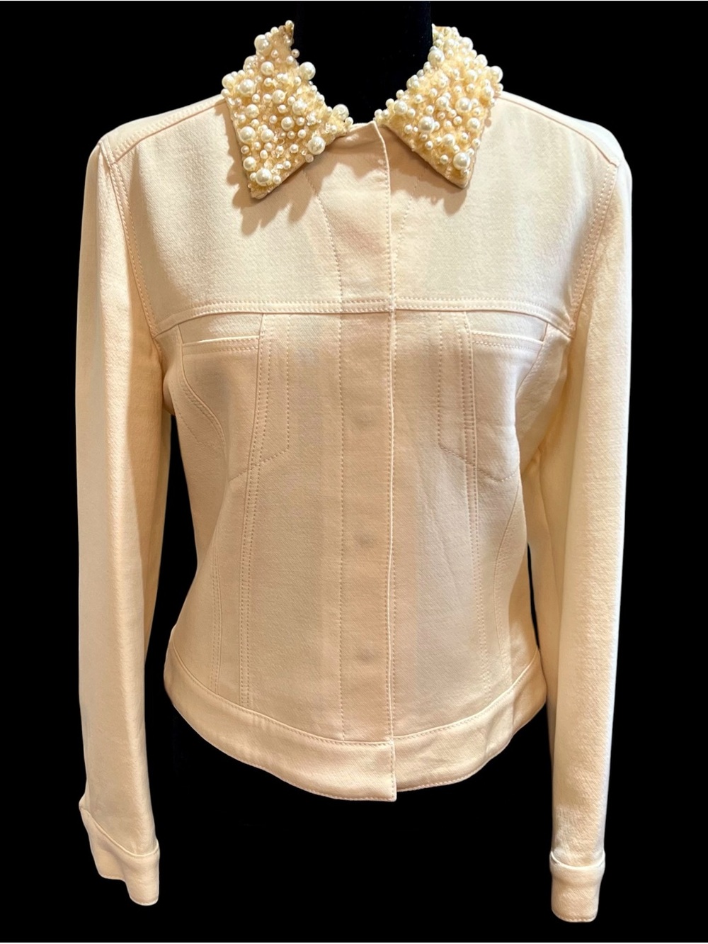Guerriero - Cream Pearl/Sequin Accent Wool Blend Jacket- Size 46/L